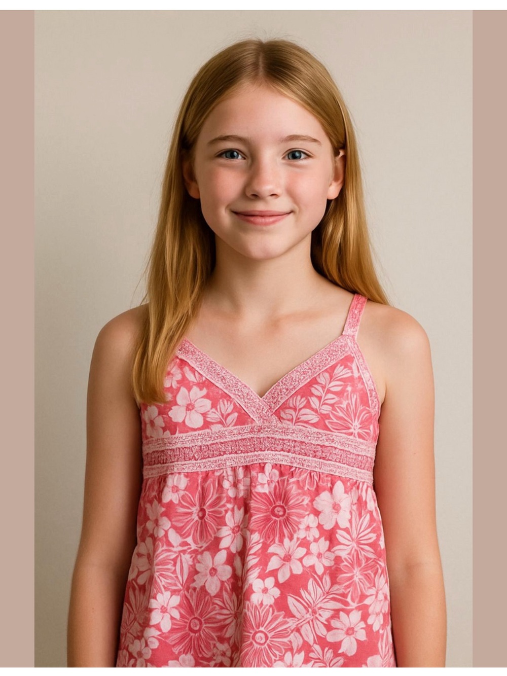 Faded Glory Pink Floral Tank Top with White Pattern